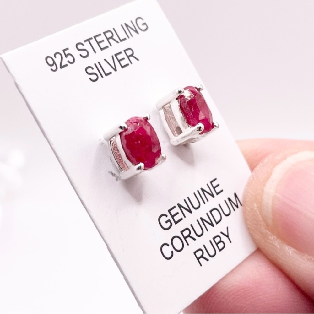 Sterling Silver Ruby Stud Earrings - image 3